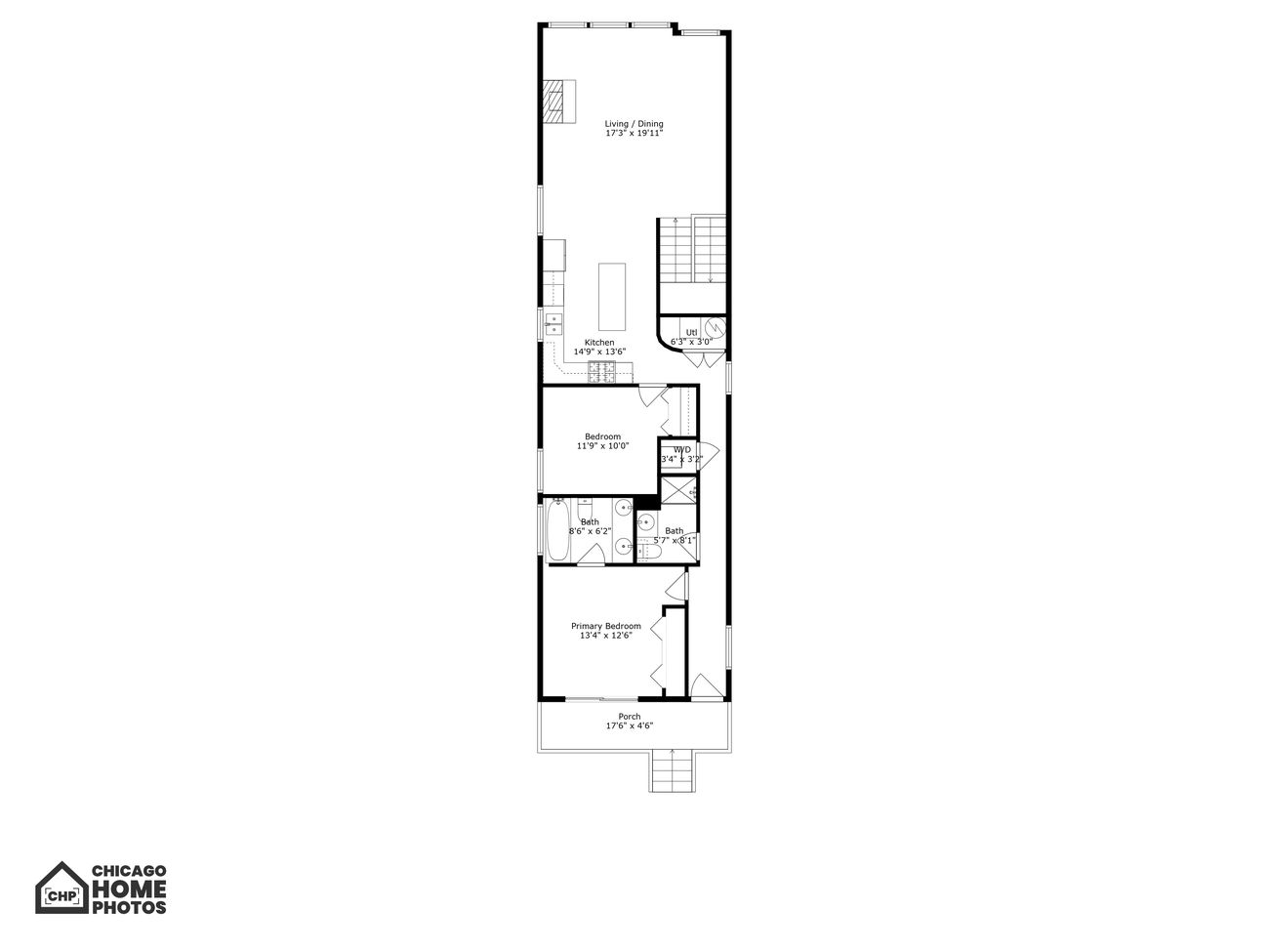 Damen Ave Condo — floorplan with labeled room dimensions