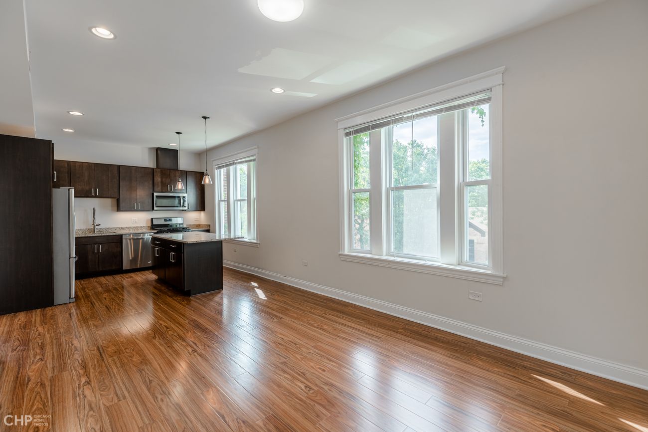 The Evergreen — kitchen and living area in a second unit