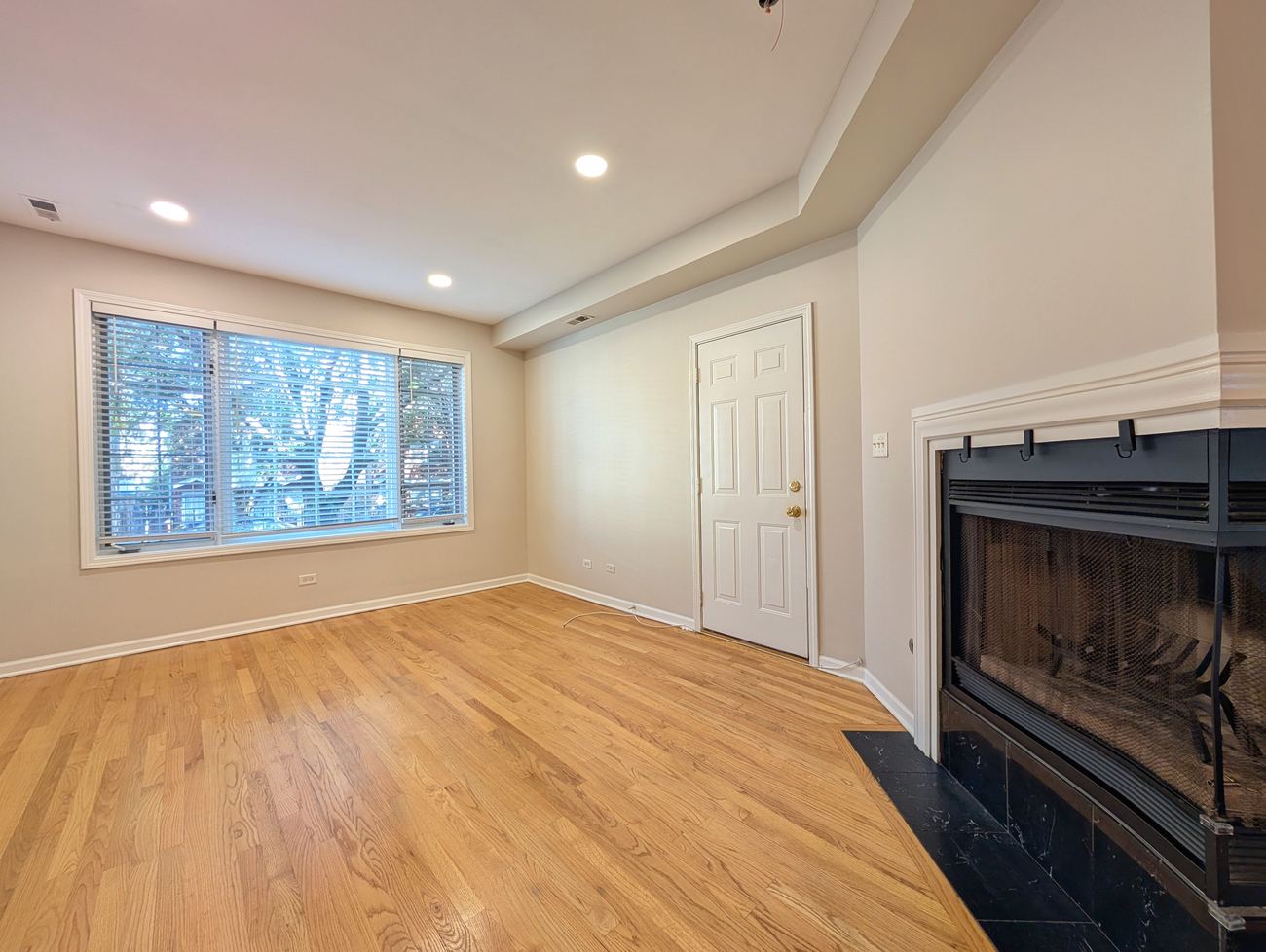 Walton Street Fourplex — unit living room with fireplace, hardwood floors
