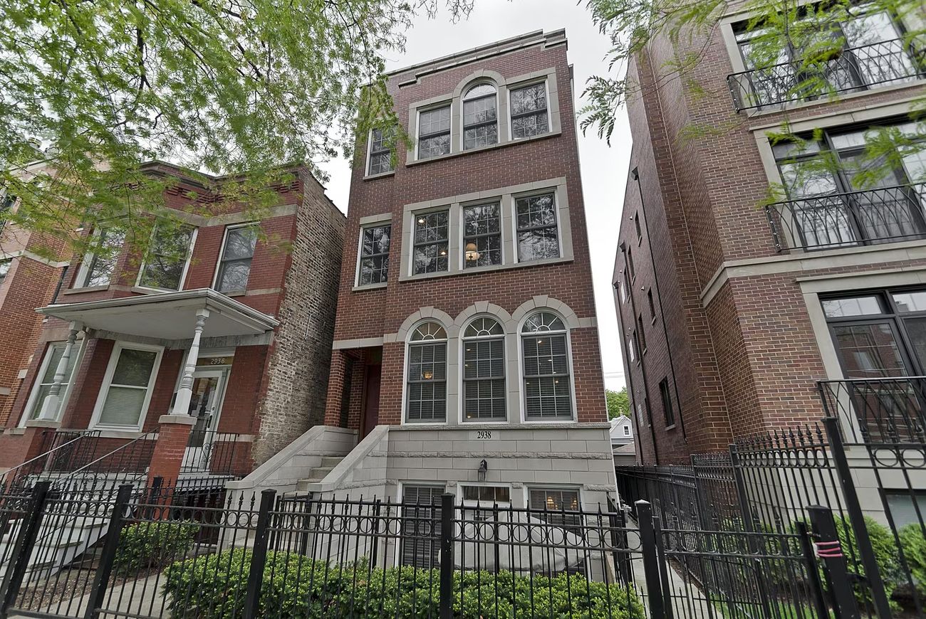 Exterior of the West Lakeview Duplex vintage brick building