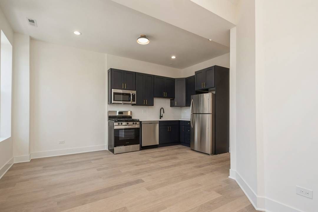 Wicker Park 3 Flat — Unit 2 kitchen with stainless appliances