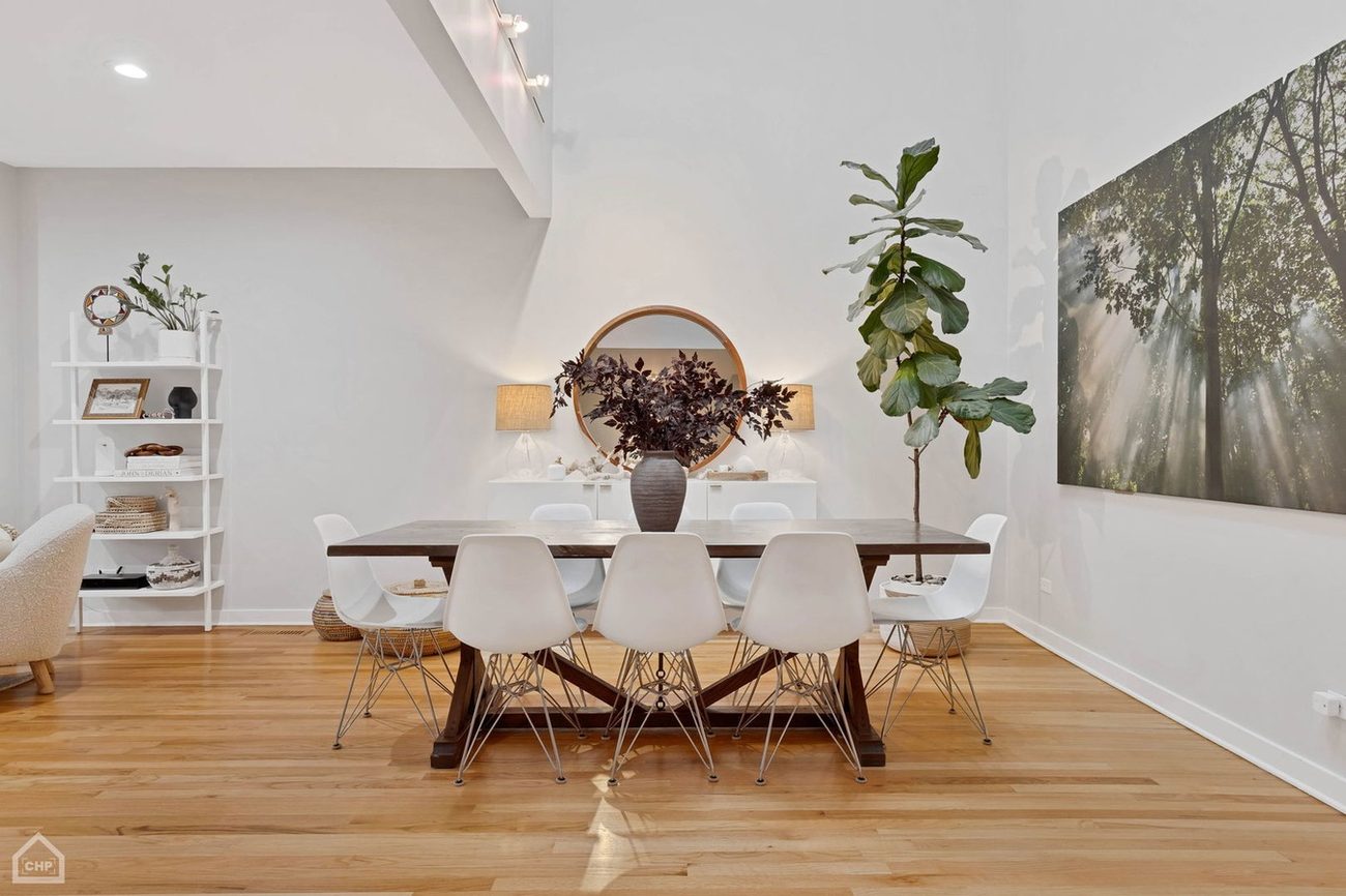 Wicker Park Gem — dining area with vaulted ceiling